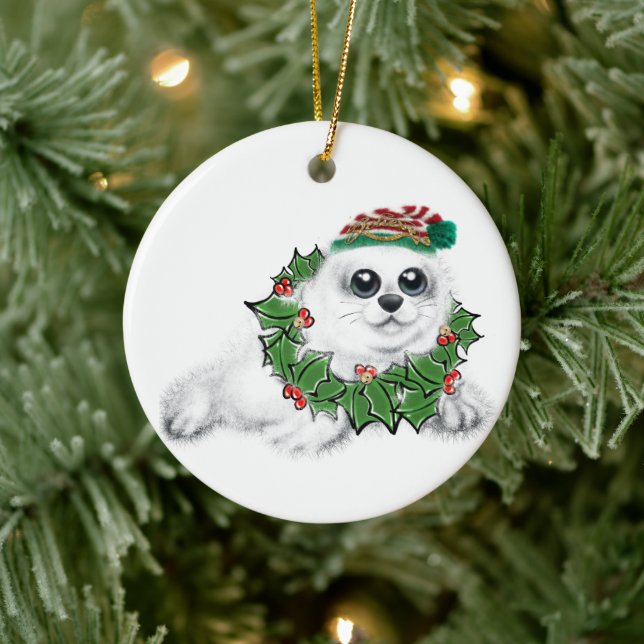 Cute Christmas Seal pup festive Arctic animal    Ceramic Ornament (Tree)