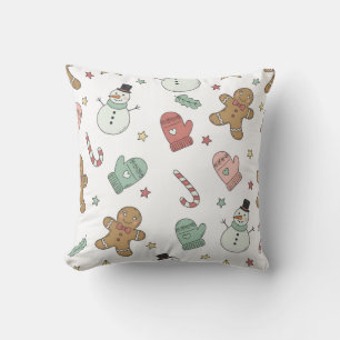 Cute Christmas Seamless Pattern Gingerbread, Sno Throw Pillow