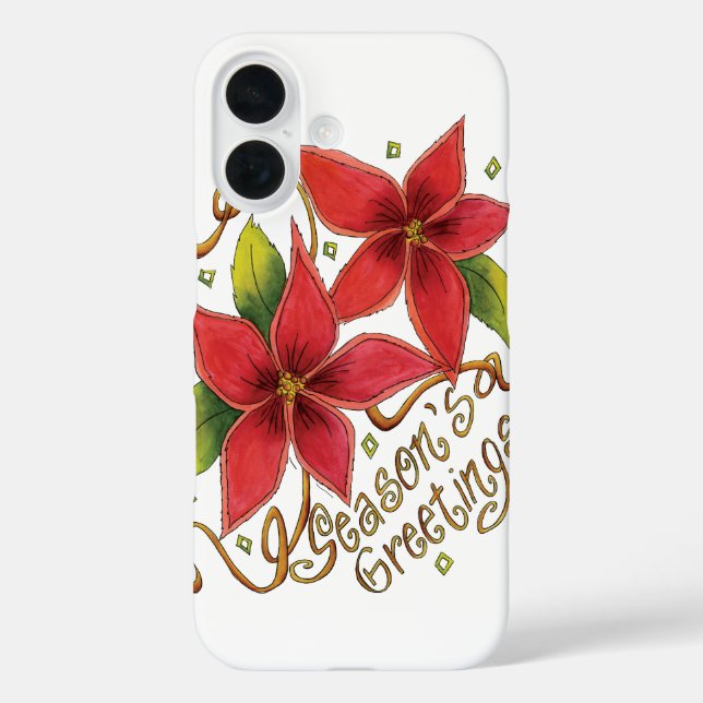 Cute Christmas Season's Greetings with Poinsettias Case-Mate iPhone Case (Back)