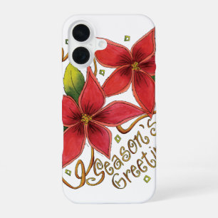 Cute Christmas Season's Greetings with Poinsettias iPhone 16 Case