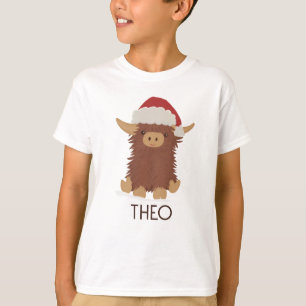 Cute Christmas shaggy Highland cow Santa custom T-Shirt