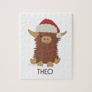 Cute Christmas shaggy Highland cow Santa Jigsaw Puzzle