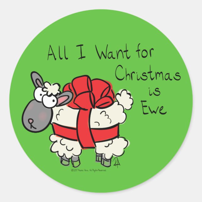 Cute Christmas Sheep Cartoon Classic Round Sticker (Front)