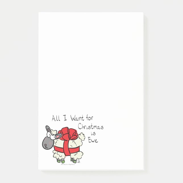 Cute Christmas Sheep Cartoon Post-it Notes (Front)