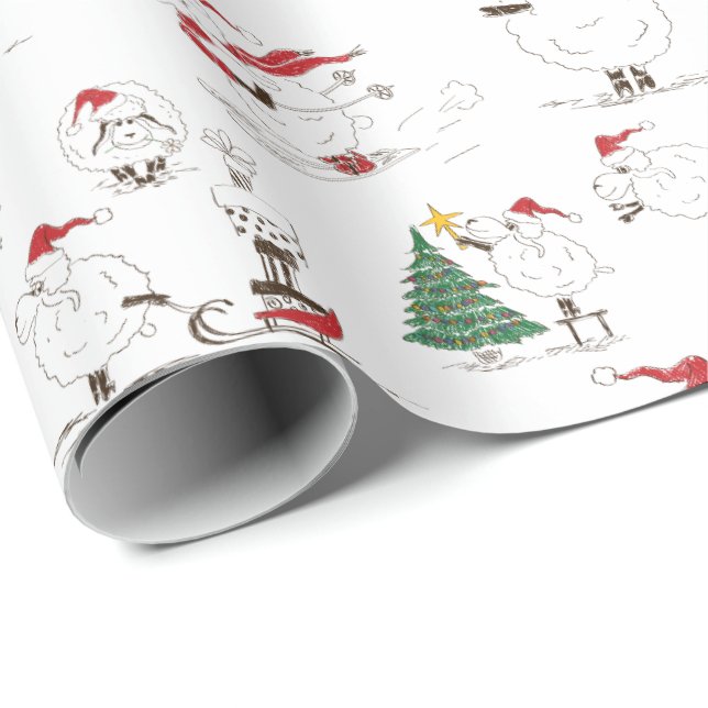 Cute Christmas Sheep Playing Wrapping Paper (Roll Corner)