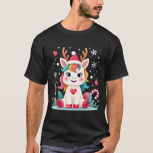 Cute Christmas Shirt Girls Women Xmas Unicorn Deer