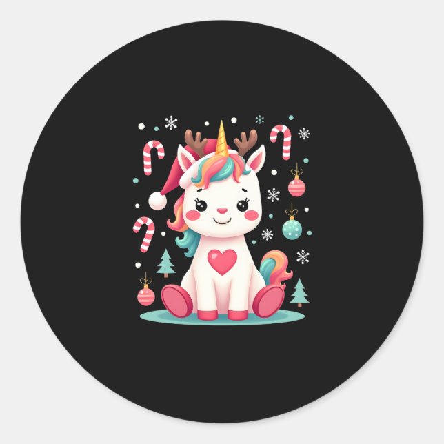 Cute Christmas Shirt Girls Women Xmas Unicorn Deer Classic Round Sticker (Front)