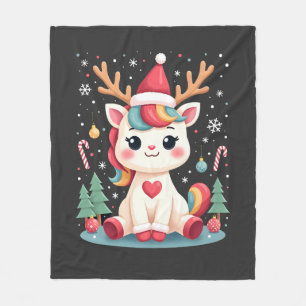 Cute Christmas Shirt Girls Women Xmas Unicorn Deer Fleece Blanket