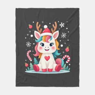 Cute Christmas Shirt Girls Women Xmas Unicorn Deer Fleece Blanket