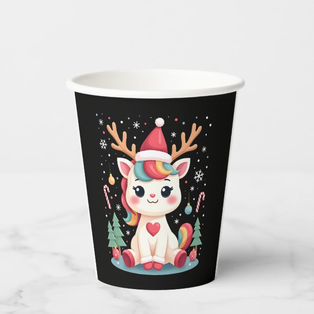 Cute Christmas Shirt Girls Women Xmas Unicorn Deer Paper Cups (Front)