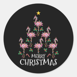 Cute Christmas Shirt Women Kids Girls Flamingo Tre Classic Round Sticker