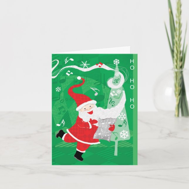 Cute Christmas, Singing and Dancing Santa Claus Holiday Card (Front)