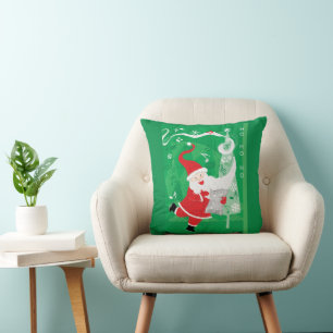 Cute Christmas, Singing and Dancing Santa Claus Throw Pillow
