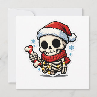 Cute Christmas Skeleton Holding Candy Cane Kawaii Invitation