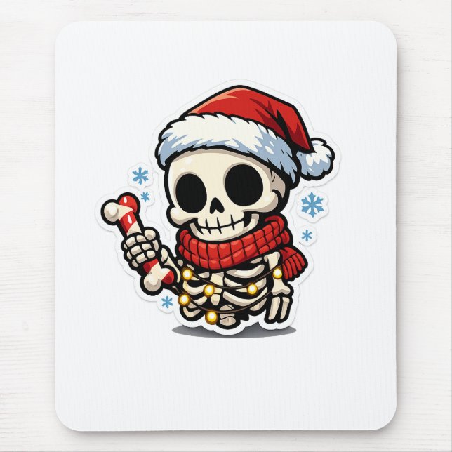 Cute Christmas Skeleton Holding Candy Cane Kawaii  Mouse Pad (Front)