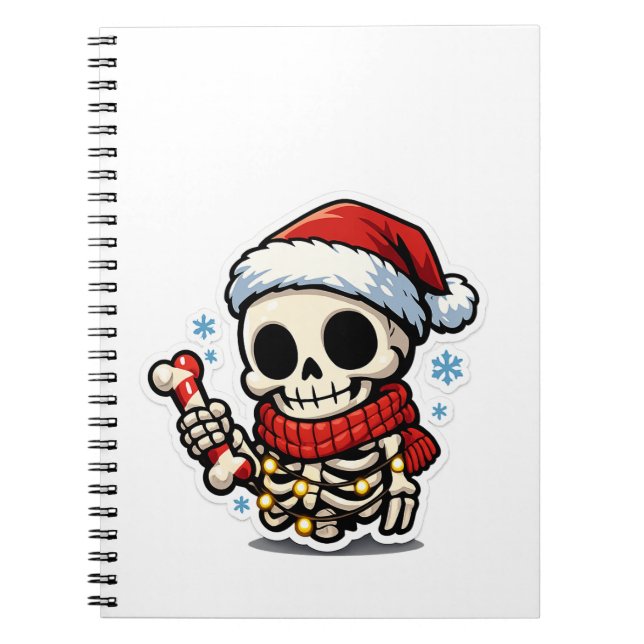 Cute Christmas Skeleton Holding Candy Cane Kawaii  Notebook (Front)