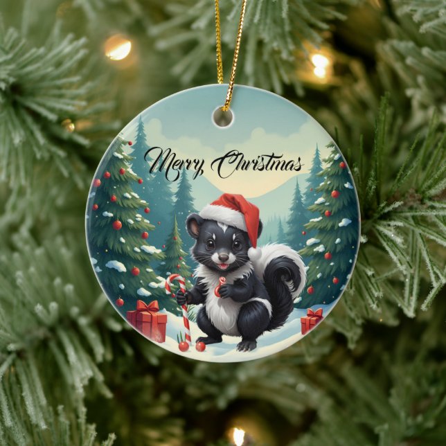 Cute Christmas Skunk Cartoon  Ceramic Ornament (Tree)