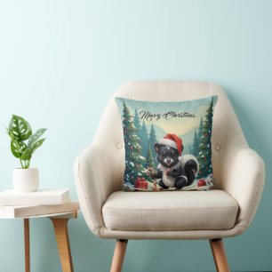 Cute Christmas Skunk Cartoon Throw Pillow