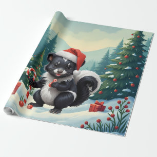 Cute Christmas Skunk Cartoon Wrapping Paper