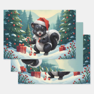 Cute Christmas Skunk Cartoon  Wrapping Paper Sheet