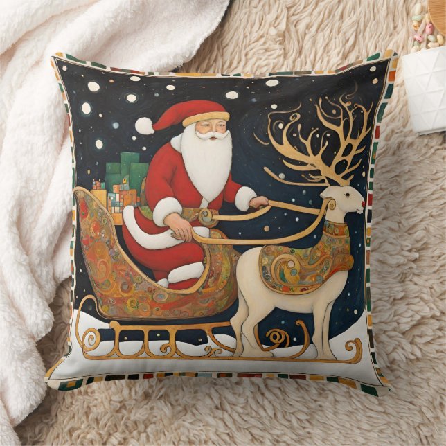 Cute Christmas Sleigh Throw Pillow (Blanket)