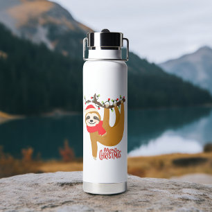 Cute Christmas Sloth Merry Christmas Water Bottle