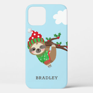 Cute Christmas Sloth Modern Personalized Name iPhone 12 Case