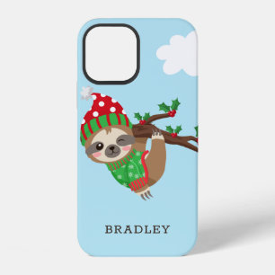 Cute Christmas Sloth Modern Personalized Name iPhone 12 Case
