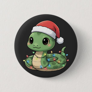 Cute Christmas Snake Kawaii Reptile in Santa Hat 2 Inch Round Button