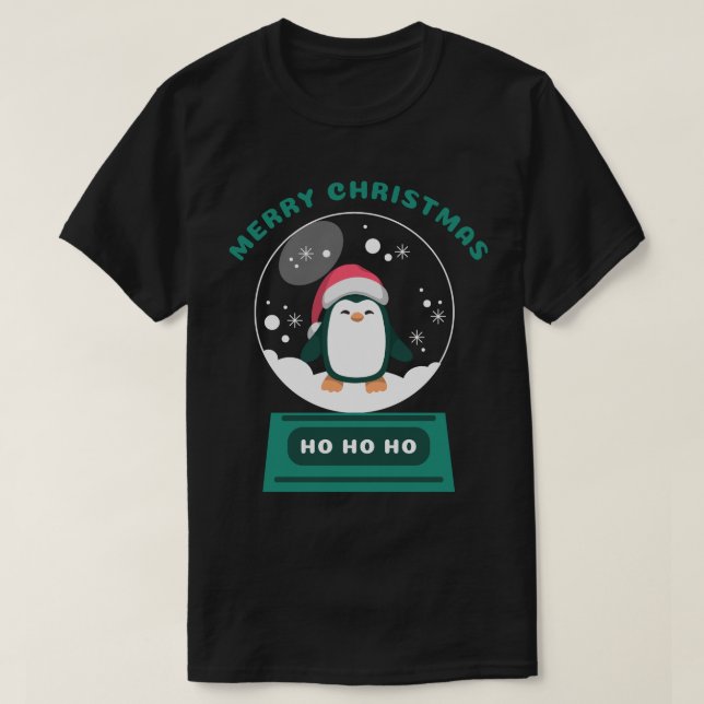 Cute Christmas "Snow Globe Penguin" Graphic T-Shirt (Design Front)