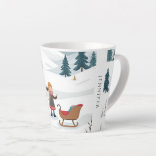 Cute christmas snow pattern monogrammed latte mug