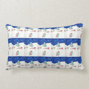 Cute christmas snow scene with santa and sleigh lumbar pillow
