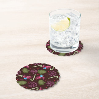 Cute Christmas Snowflake and Mittens Paper Coaster