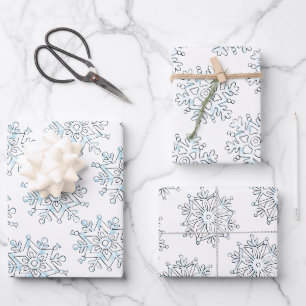 Cute Christmas Snowflakes, Winter Snow Blizzard Wrapping Paper Sheet