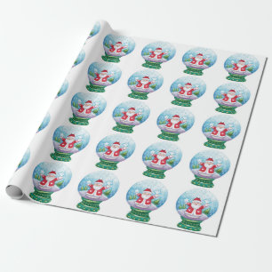 Cute Christmas Snowglobe Santa Claus, Star, Bird Wrapping Paper