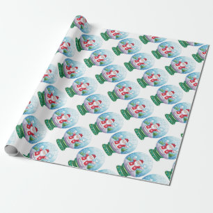 Cute Christmas Snowglobe Santa Claus, Star, Bird Wrapping Paper