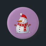 Cute Christmas Snowman 2 Inch Round Button<br><div class="desc">A cute Christmas snowman who is kind of chubby and jolly wearing  a striped scarf and a red christmas hat. Festive and fun.</div>