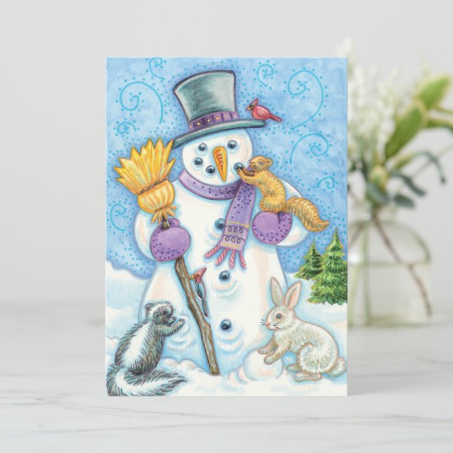 Cute Christmas Snowman and Animals Invitation (Standing Front)