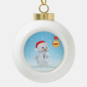 Cute Christmas Snowman and snowflakes Ceramic Ball Christmas Ornament