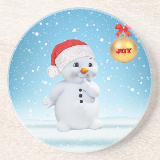 Cute Christmas Snowman and snowflakes Coaster (Front)