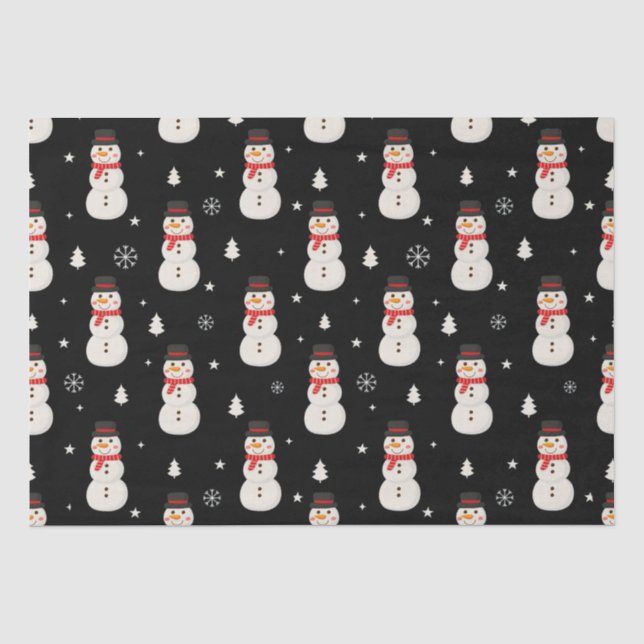 Cute Christmas Snowman Black Tissue Paper (Front)
