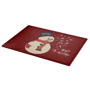 Cute Christmas Snowman Cartoon Custom Holiday Cutting Board