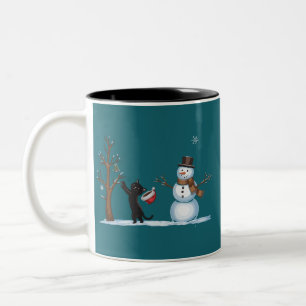 Cute Christmas Snowman Cats Lover Xmas Winter Two-Tone Coffee Mug