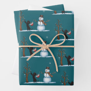 Cute Christmas Snowman Cats Lover Xmas Winter Wrapping Paper Sheet