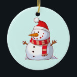 Cute Christmas Snowman Ceramic Ornament<br><div class="desc">A cute Christmas snowman who is kind of chubby and jolly wearing  a striped scarf and a red christmas hat. Festive and fun.</div>
