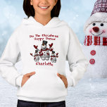 Cute Christmas Snowman, Childs Name Hoodie<br><div class="desc">A Christmas Snowman with your child's name. This cute girls Hoodie is designed with three happy snowmen with your child's name, and text: Do The Christmas Happy Dance! To personalize, simply replace the sample name with your text using our template. It's fast and easy. Makes a great Holiday gift that...</div>