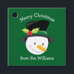 Cute Christmas Snowman Custom Green From Party Favour Tags<br><div class="desc">A cute snowman Christmas gift tag with your name and holiday message. Put these adorable personalized party favour tags on all of your kids holiday presents. Customize with the to or from.</div>