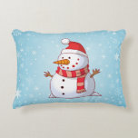 Cute Christmas Snowman Decorative Pillow<br><div class="desc">A cute Christmas snowman who is kind of chubby and jolly wearing  a striped scarf and a red christmas hat. Festive and fun.</div>