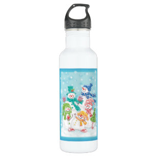 Cute Christmas Snowman Family in the Snow 710 Ml Water Bottle