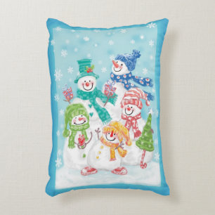 Cute Christmas Snowman Family in the Snow Accent Pillow